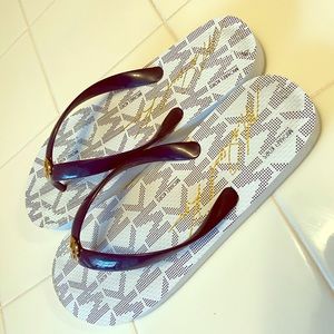 Michael Kors White & Navy Flip Flops